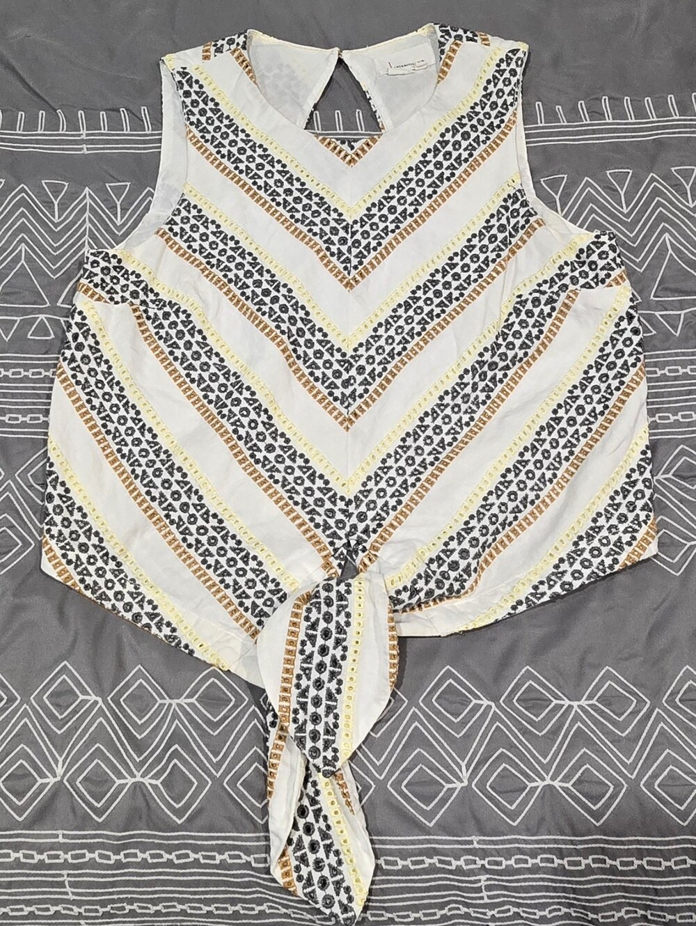 Anthropologie Sleeveless Eyelet Tie Top Size 8